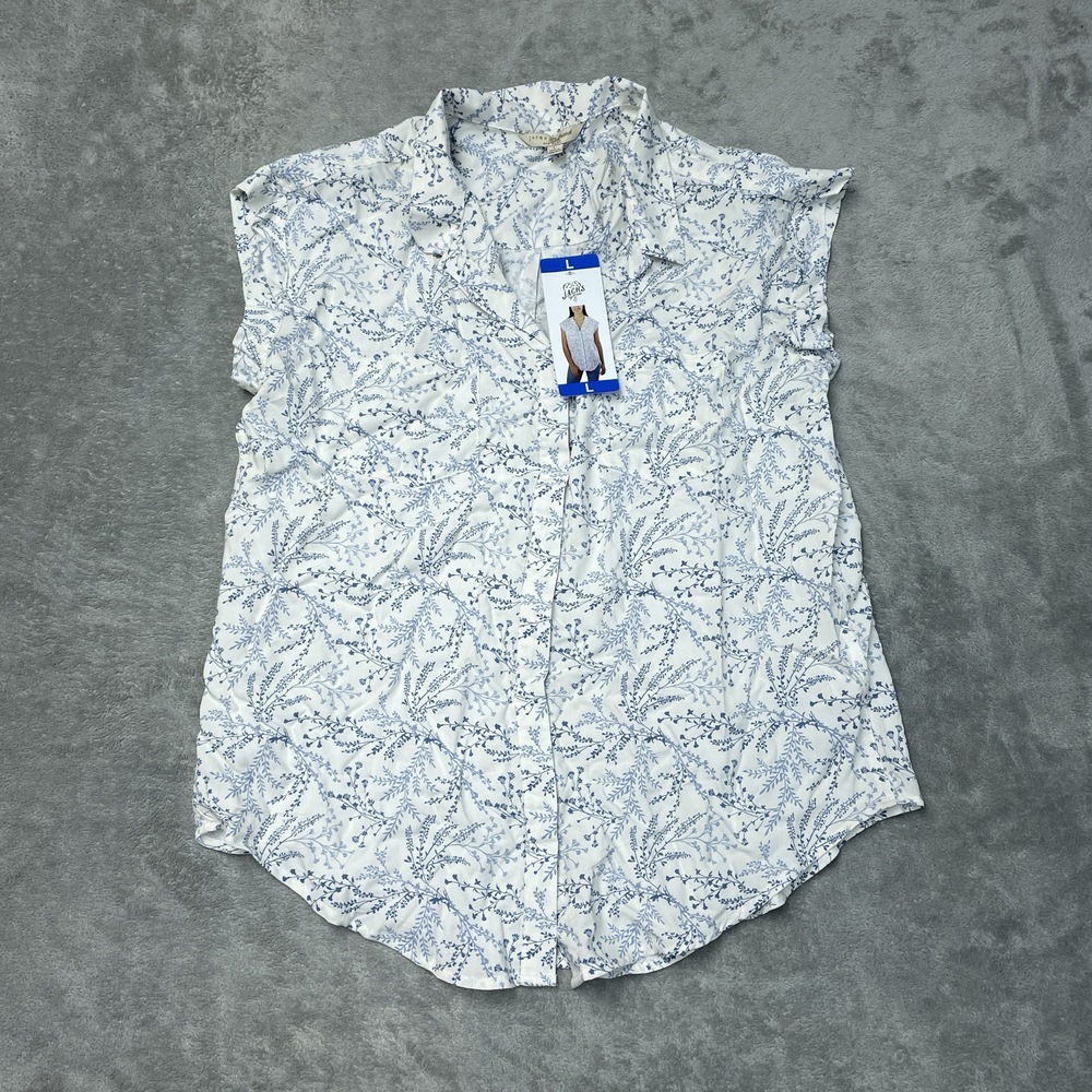 💥 JACHS Girlfriend Women's L Blouse White Rayon H0517 - Picture 2 of 8